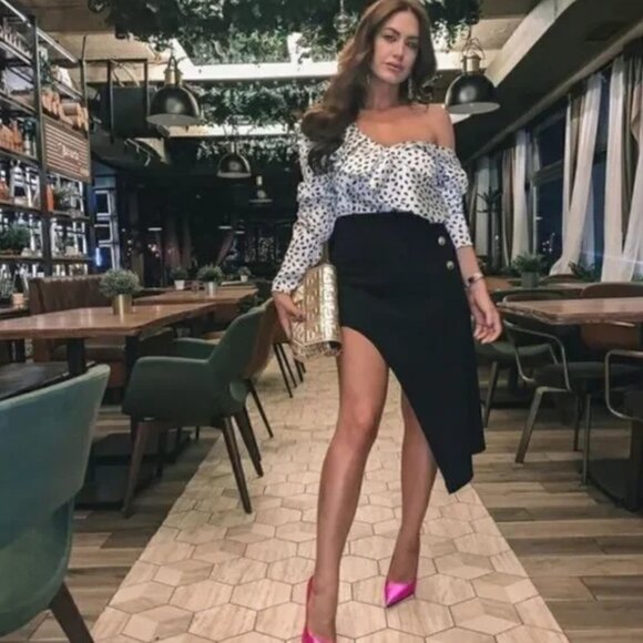 ZARA nwt ASYMMETRIC BUTTON SKIRT - small - Picture 4 of 8